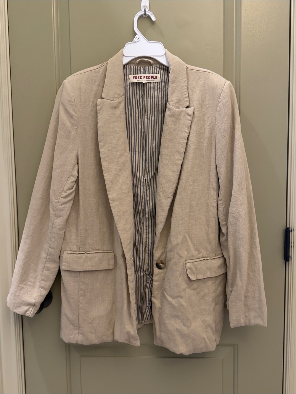 Free People Neutral Beige Linen-Blend Blazer, size Medium
